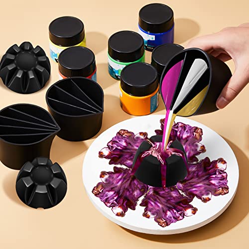 Baderke 6 Pieces Pour Painting Supplies Split Cups for Paint Pouring Acrylic Silicone Resin Flower Acrylic Leaky Fluid Mixing Cups 3/4/5 Channels Dividers Art Accessories Crafts DIY Drawing Tools