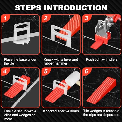Tile Leveling System 1/8 Inch with Tile Plier and Rubber Hammer - 400Pcs Tile Spacers Leveling Clips and 100Pcs Reusable Wedges Tile Tools for Floor Wall Ceramic Tile Stone Installation - Red