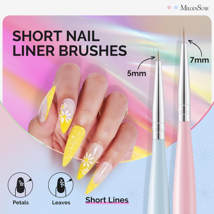 MelodySusie Nail Art Liner Brushes 5Pcs Sizes 5/7/9/11/20mm - color: Color, size: 5