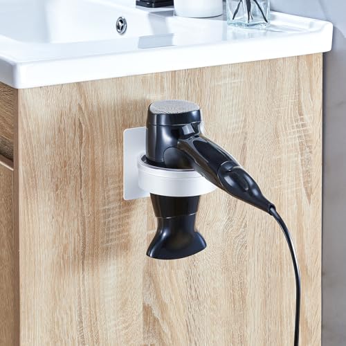 Hair Dryer Holder Wall Mounted, Blow Dryer Holder, Hair Tool Organizer for Hair Dryer Storage Hanger, Adhesive Hairdryer Holder for Bathroom Barber Shop (White) - color: White
