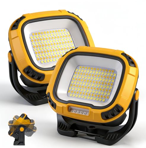 2 Pack Magnetic Work Light Rechargeable 5000 Lumens, 4 Brightness & 4 Color LED Flood Light, 36h Runtime, USB-A Output Port, Ipx4 Waterproof for Car Repair, Construction, Emergency, Garage, Hurricane - color: Yellow