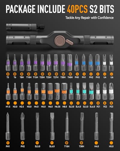 Magnetic Screwdriver Set, 42 in 1 T Handle Ratchet Screwdriver with S2 Steel Multi Bits, Compact Repair Tool Kit with a Magnetic Pickup Tool for DIY, Furniture, Home Daily Repair (Orange) - color: Orange 43