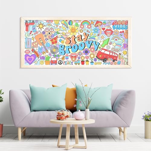 Dvbonike Jumbo Stay Groovy Coloring Poster Retro Hippie Boho DIY Paper - style: Groovy