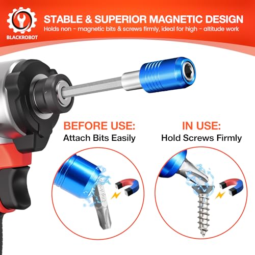 BLACKROBOT 2-Piece Magnetic Quick Change Impact Bit Holder, 4-Inch Long Drill Bit Extension for 1/4" Hex Drives, Ideal for Screwdriver Bits, Nuts, Drills and Socket Driver Adapters - size: 4 inch