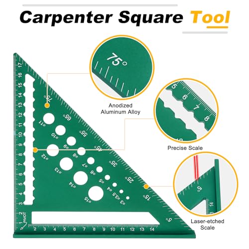 HARFINGTON Metal Square Ruler 7" Aluminum Alloy Carpenter Square Metric Woodworking Rafter Square Precision Scribing Tools with Rafter Conversion Table for Measuring and Marking, Green - color: Green, style: Metric