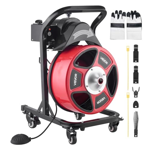 VEVOR Drain Cleaner Machine 50 FT x 1/2 Inch Manual Feed Sewer Snake Auger - style: 50 FT x 1/2'' with Wheels