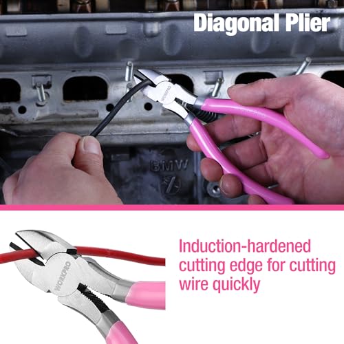WORKPRO 7-piece Pliers Set, Pliers Tool Set with Comfort Grip - Pink Ribbon - color: Pink