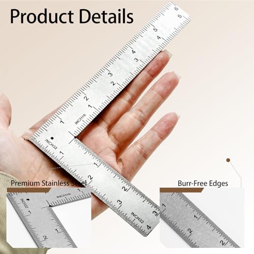 Stainless Steel L Shaped Square Ruler,4 Inch by 6 Inch Precision Framing Square,90 Degree Right Angle Ruler Measuring Tool for Carpenter,Engineer,Woodworker