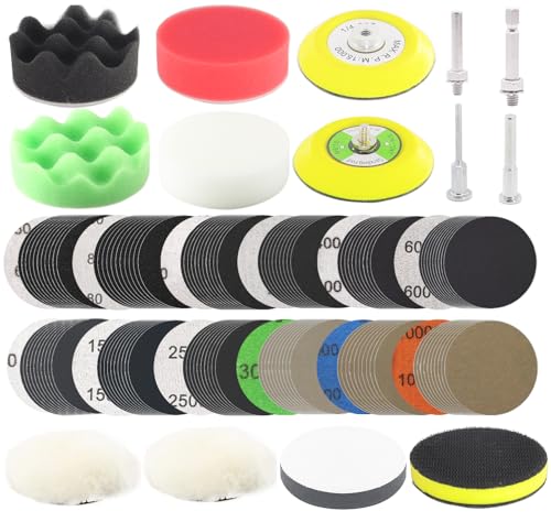 134Pcs Sandpaper 3Inch Sanding Disc Drill Polishing Kit, Wet Sanding Paper Headlight Restoration Kit, 60-10000Grit Hook & Loop Sandpaper Set for Car Wood Metal Glass Resin Expoxy - style: 3inch-134pcs