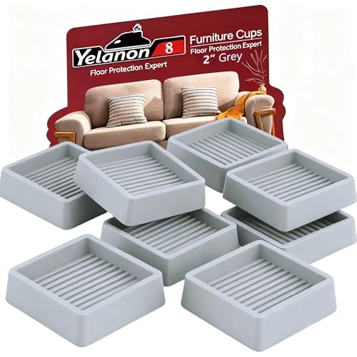 Yelanon Furniture Coasters 8 Pcs 2" Square Gray Caster Cups for Hardwood - size: 8pcs 2" Square Grey