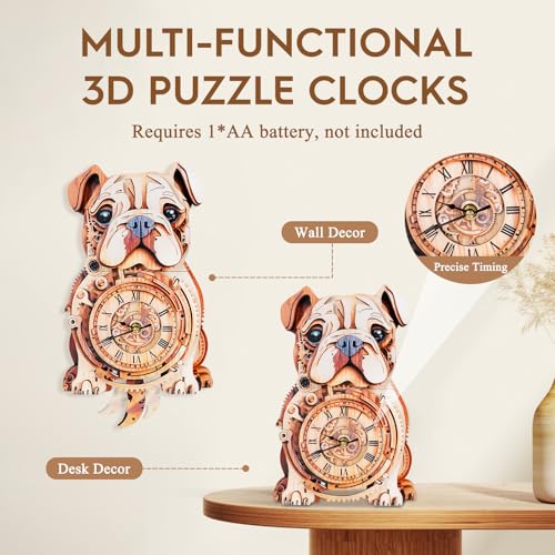 3D Wooden Puzzles for Adults-Bulldog Clock Puzzle-Adult Crafts - color: Bulldog Clock