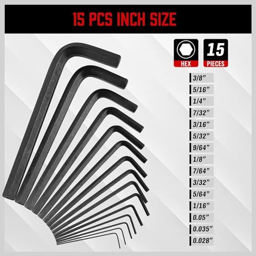 SEDY 32-Piece Hex Key Wrench Set, Metric and SAE Allen Wrenches (0.028-3/8 inch, 0.7-10 mm) L Shape Allen Keys, Chrome Vanadium Steelwith 2x Extension Handle - style: 32-Piece Standard Set (L-Key)