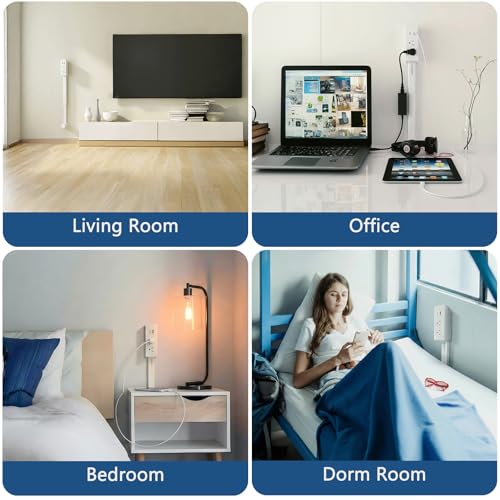 Electrical Outlet Extender Stick, Rotatable 180°,with USB-A,USB-C and 2AC, from 17.5'' - 27.5'', for Sofas, Bedside Tables, and Behind desks