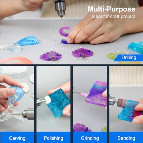 Resin Polishing Kit, Winartton Rotary Tool Kit for Resin Molding, Manicure, Wooden DIY Crafts, Electric Resin Drill (Blue) - color: Blue