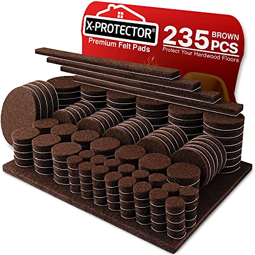 Felt Furniture Pads X-PROTECTOR 235 PCS Premium Furniture Pads - Felt Pads Furniture Feet Best Wood Floor Protectors - Protect Your Hardwood & Laminate Flooring! - size: 235 PCS Brown, Round & Square