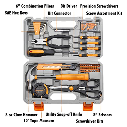 CARTMAN Complete Household Tool Set, Orange Hand Kit With Storage Case - color: Light Orange