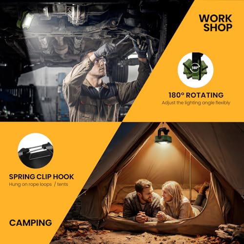 2-Pack 6000mAh Magnetic LED Work Light Rechargeable Waterproof - color: Green