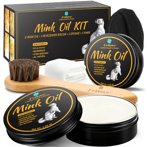 Feilove 4-in-1 Mink Oil Leather Conditioner and Cleaner 3.52 oz - Premium Waterproof Formula for Boots and Shoes - style: 5-in-1