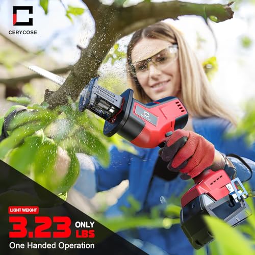 Cerycose Cordless Brushless Reciprocating Saw, Compatible with Milwaukee 18V Batteries, Tool-Free Blade Change, Includes 4 Saw Blades for Wood, Metal & PVC Cutting (Tool Only) - style: One-handed for milwaukee battery
