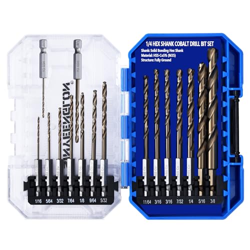 Hex Shank Cobalt Drill Bit Set for Metal & Steel,16Pcs 1/16-3/8 - size: 16pcs 1/16-3/8