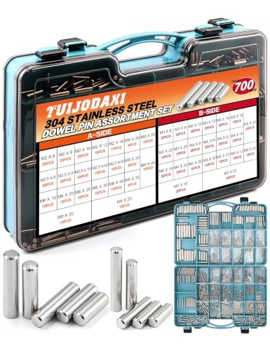 Dowel Pin Kit 304 Stainless Steel 700 Pcs 42 Sizes M2-M8 W/ Case - size: 42 Kinds