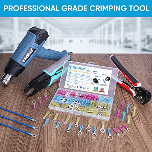 TICONN 160 Pcs Heat Shrink Wire Connectors, Marine Crimp Ring Terminal Kit - style: 160PCS Combo
