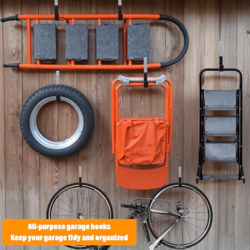 4 Pcs Heavy Duty Garage Hooks, Stainless Steel Wall Mount Utility Hooks Storage Tool Holder Hanger Organizer for Garden Hose, Ladder, Bike