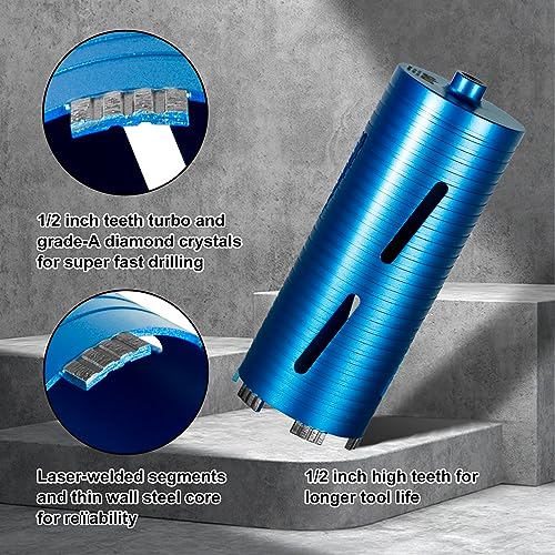 SALI Diamond Core Drill Bits 2 1/4" Diameter 10"/254mm Drilling Depth 5/8-11" Thread Core Bit Turbo Laser-Welded Segments for Cured Concrete with, Brick, Block, Masonry, with Two Adapters - size: 2 1/4 inch
