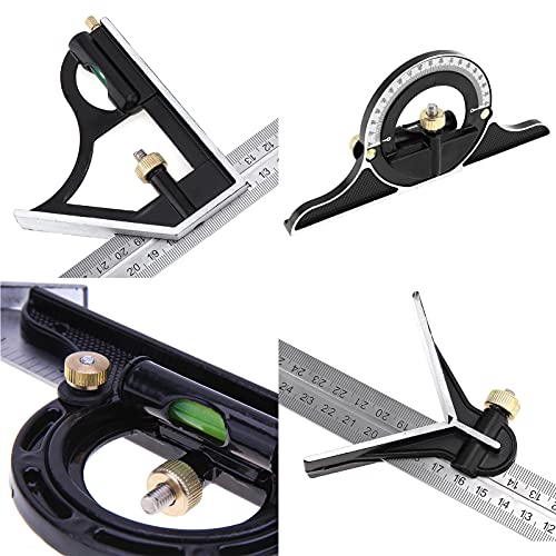 Square Angle Ruler,3Pcs/Set 300mm Stainless Steel t Square Ruler Adjustable Sliding Combination & Protractor Level Measure Measuring Set