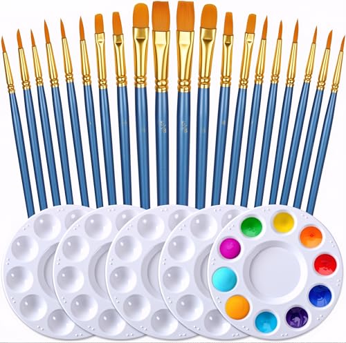 DUGATO Paint Brush & Palette Set, 20 Brushes with 5 Mixing Trays, Blue - color: Blue