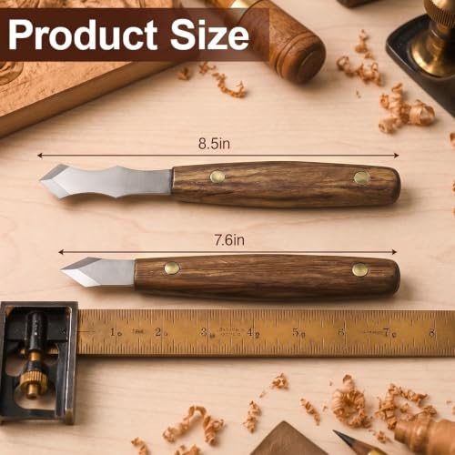 Marking Knife Set for Woodworking, 2-Piece Dual Bevel Precision Scribe Tools with Stainless Steel Blades and Wood Handles, Long Neck Design for Dovetail Joints and Tight Spaces