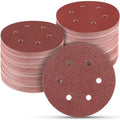 100 PCS 6 Inch Sanding Discs Random Orbital Sander Sandpaper - style: 6 Hole-Red