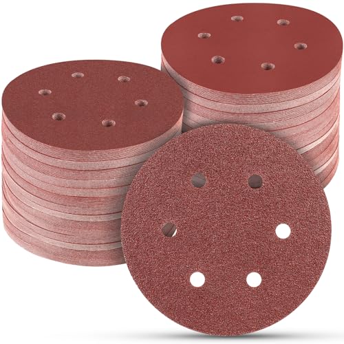 100 PCS 6 Inch Sanding Discs Random Orbital Sander Sandpaper - style: 6 Hole-Red