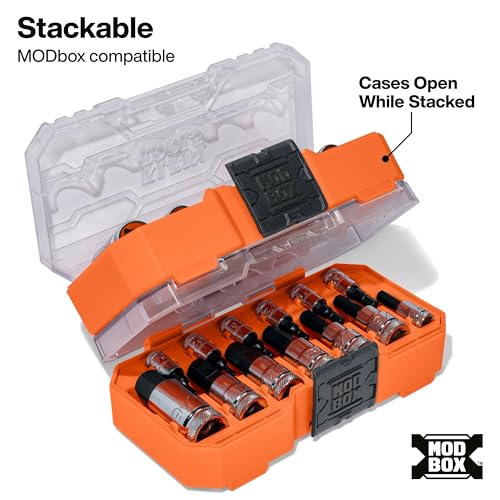 Klein Tools 65213HEX Knurled Hex Bit SAE Socket Set, 1/4, 3/8 and 1/2-Inch Drives, Premium Cr-V Steel, SAE Sizes 5/64 to 9/16-Inch, MODbox Case, 13-Piece - style: SAE