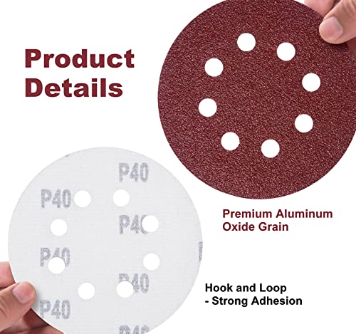 S SATC 150 PCS Sanding Discs 5-Inch 8-Hole Aluminum Oxide Sandpaper for Woodworking Hook and Loop Adhesive for Random Orbital Sander 40 Grit - style: 150PCS 5 Inch 40 Grit