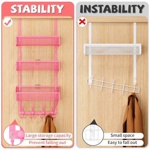 Kaiferty Over The Door Hooks Organizer, Coat Rack Over The Door Storage Hanger Towel Rack, Back of Door Storage Organizer for Bathroom,Bedroom,Kitchen,Office (Pink, 4-Tier) - color: Pink, size: 4-Tier