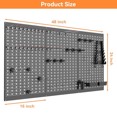 WALMANN Metal Pegboard, Wall Tool Organizer Board with Hooks, 24x48 in - color: Black