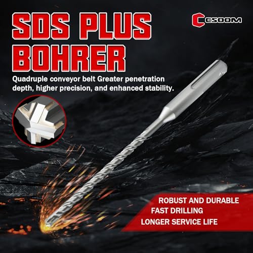 CSOOM SDS Plus Rotary Hammer Drill Bit 1/4"x6.3", Professional Concrete Drill Bit for Concrete, Brick, Stone and Cement Walls - size: 1/4"x6.3"
