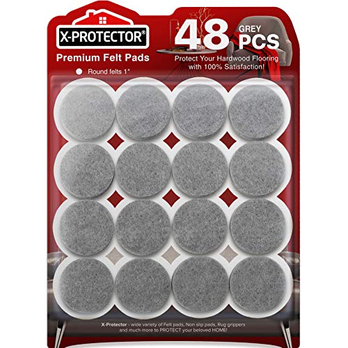 Felt Furniture Pads X-PROTECTOR - 48 Premium Felt Pads Floor Protector - size: 48 PCS 1" Grey, Round