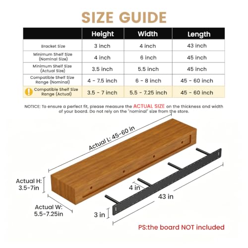 2pcs Large Shelf Brackets Long Floating Shelf Bracket Invisible Floating Shelf Hardware Heavy Duty Floating Mantel Brackets(43"X4"X3" Without Tools) - size: 43"X4"X3"