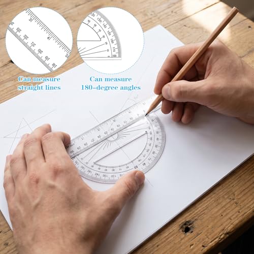 Protractor and Compass Set Plastic 12in Ruler Measuring Tool for Drafting | 2 Inch Ruler 180 Degree Protractor Measuring Tool