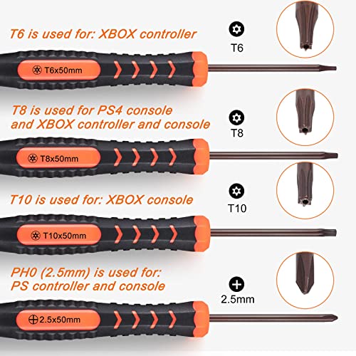 JOREST Repair Kit for Xbox One/360/X PS4 PS3 PS5, PH0 T6 T8 T10 Torx Security Screwdriver, Crowbars,Tweezers, Cleaning Tool for Controller and Console - style: XBOX