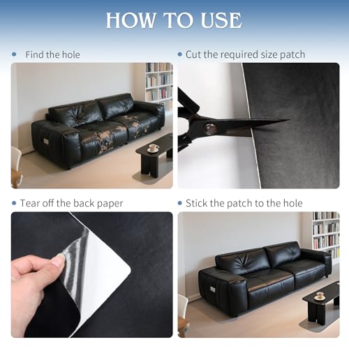 BSZHTECH Leather Repair Tape Self-Adhesive Leather Repair Patch for Couch Furniture Sofas Car Seats Advanced PU Vinyl Leather Repair Kit(Black, 23.6 X 79 inch) - color: Black#1, size: 23.6X79IN