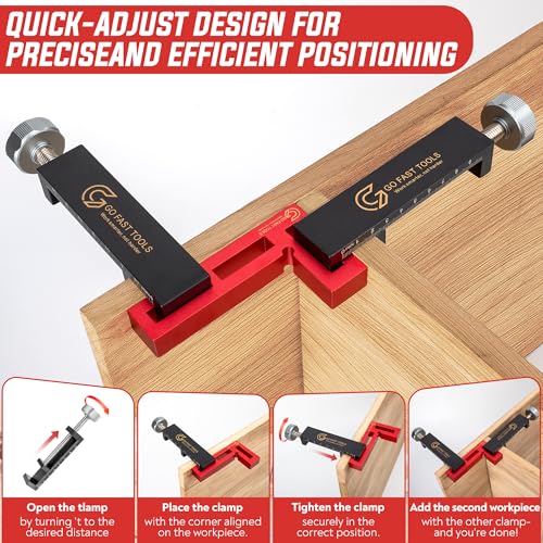 Go Fast Tools™ - Corner Clamps for Woodworking - Durable & Versatile 90 Degree Right Angle Clamps, Pack 2" x 4" Aluminum Positioning Squares with 4 C-Clamps for Cabinets, Frames, and Drawers