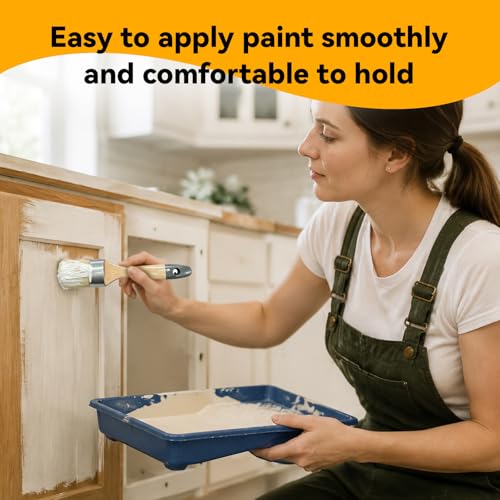 5 Pack Natural Bristle Chalk Wax Brush, Brushes for Furniture | Wooden Handles, Multi-Size Paint Brushes Apply Chalk & Milk Paint for Furniture Refinishing, Waxing, DIY Craft - size: 1 Large, 3 Small, Paddle Brush