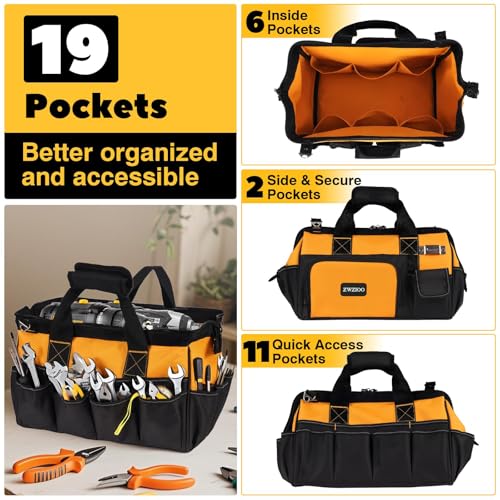 Fathers Day Gift for Husband Dad Men, 16 Inch Heavy Duty Tool Bag, Fathers Day Gift from Daughter Wife Son, Anniversary Birthday Gifts for Men Him, Portable Tool Organization for Mechanic Electrician