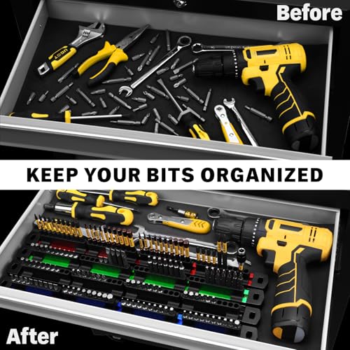 4-Piece Magnetic Slidable Drill Bit Holder, 160 Holes Bit Storage with Strong Magnetic Rail, Screwdriver Drill Bit Organizer for Your Specialty(Bits Not Included) - style: 4 Drill Bit Holder with Magnetic Rail