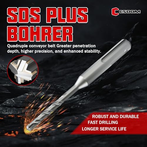 CSOOM SDS Plus Rotary Hammer Drill Bit 1/4"x4.33", Professional Concrete Drill Bit for Concrete, Brick, Stone and Cement Walls - size: 1/4"x4.33"