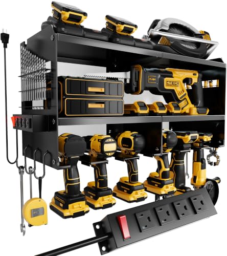 Spampur Power Tool Organizer Wall Mount with Charging Station - color: Black, size: 6 Slots