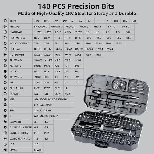 SHARDEN 153 in 1 Precision Screwdriver Set for Electronic Repair Black | Magnetic Small Screwdriver Set with Torx, Pentalobe, Triwing, Mini Repair Tool Kit for Computer, Laptop, PC, PS5, Eyeglass - color: 153 in 1 Black